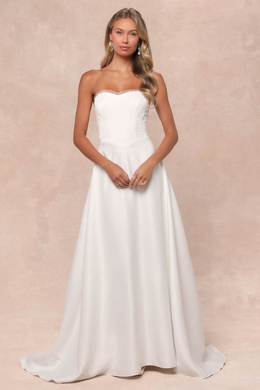 Lulus Eternal Gratitude White Floral Embroidered Strapless Dress Wedding Large